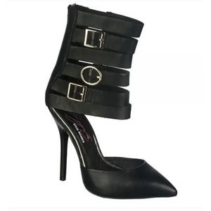 NWB STEVE MADDEN KEYSHIA COLE COLLAB BLACK LEATHER GLADIATOR STILLETTO 8.5